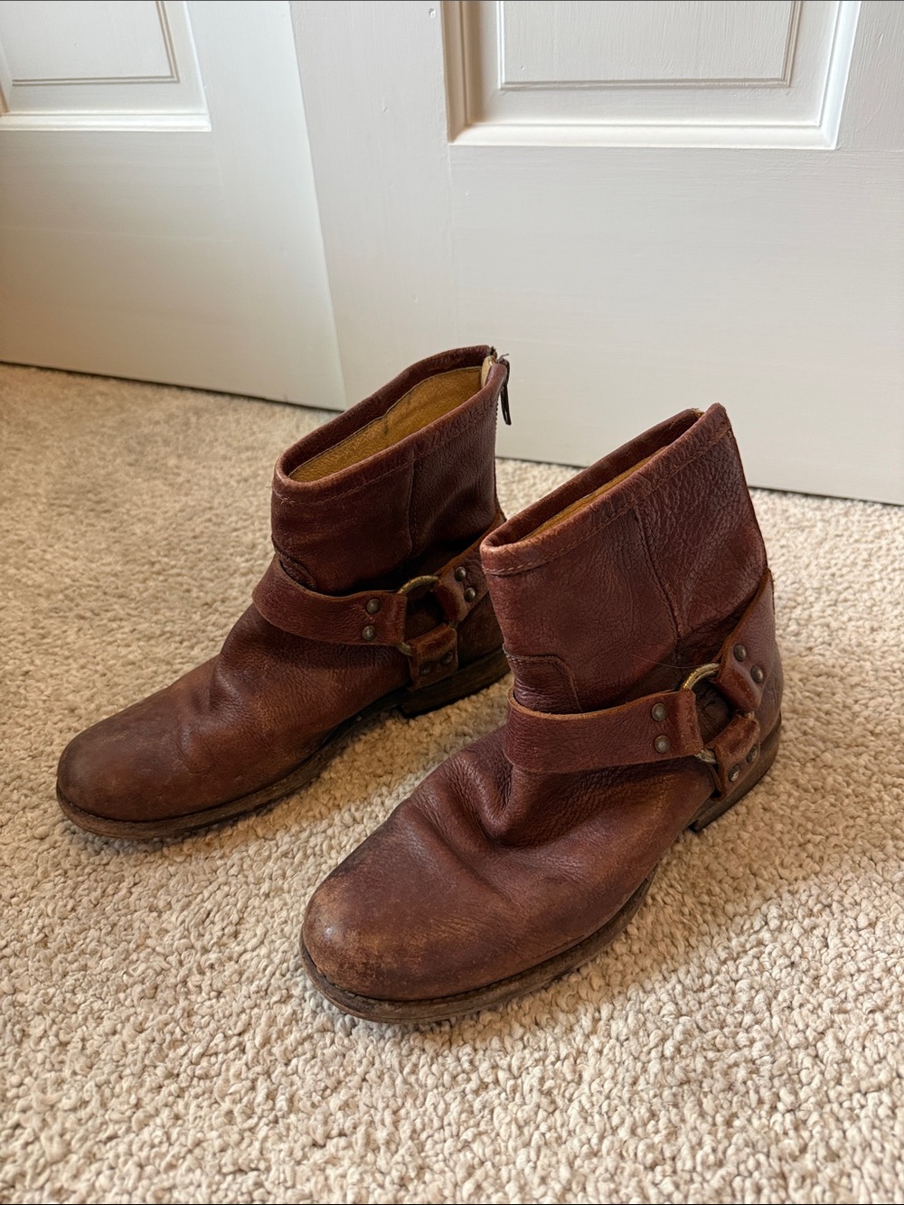 Frye Brown Leather Harness Ankle Boots